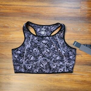 Torrid Black and Purple Skull Print Sports Bra, 3X. NWT.